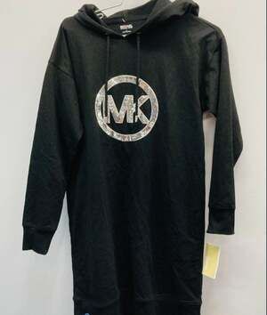 NWT Michael Kors Hooded Sweatshirt Dress w/Sequin MK, size S